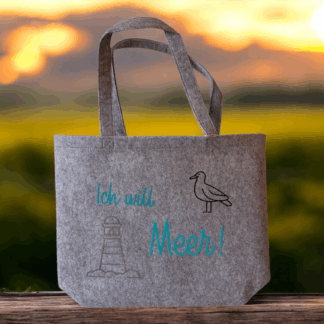 Filz-Tasche/-Shopper Einkaufstasche "Ich will Meer - Leuchtturm"