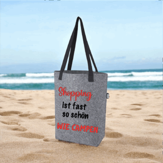 Filz-Tasche/-Shopper "Shopping ist fast so schön wie Campen"