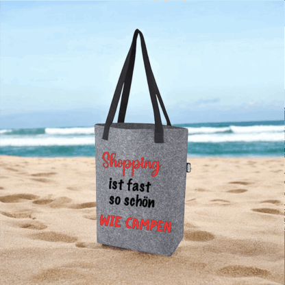 Filz-Tasche/-Shopper "Shopping ist fast so schön wie Campen"